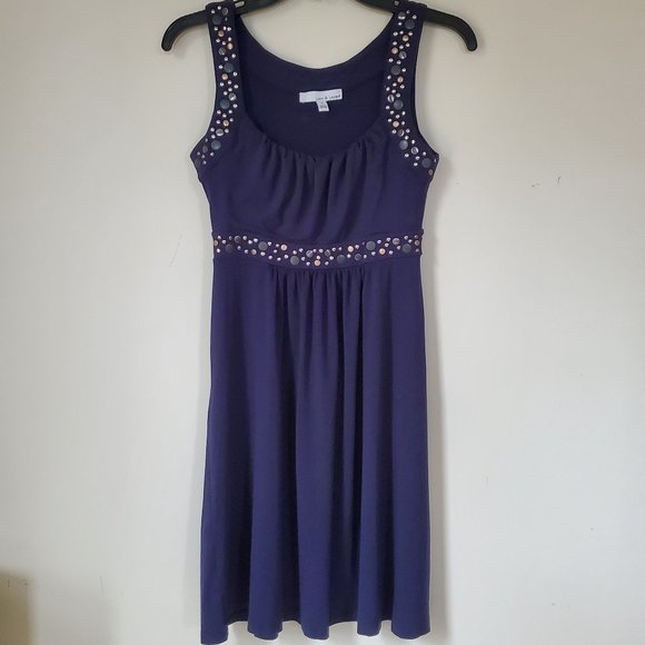Lucy & Laurel Navy Blue Dress with Metal Embellishments Size Small - Picture 1 of 7